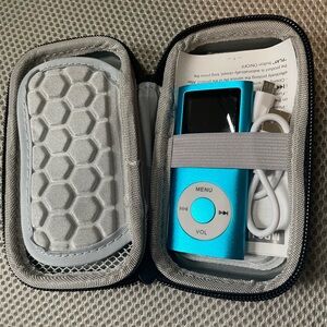 Blue Metallic MP3 Player with Carrying Case